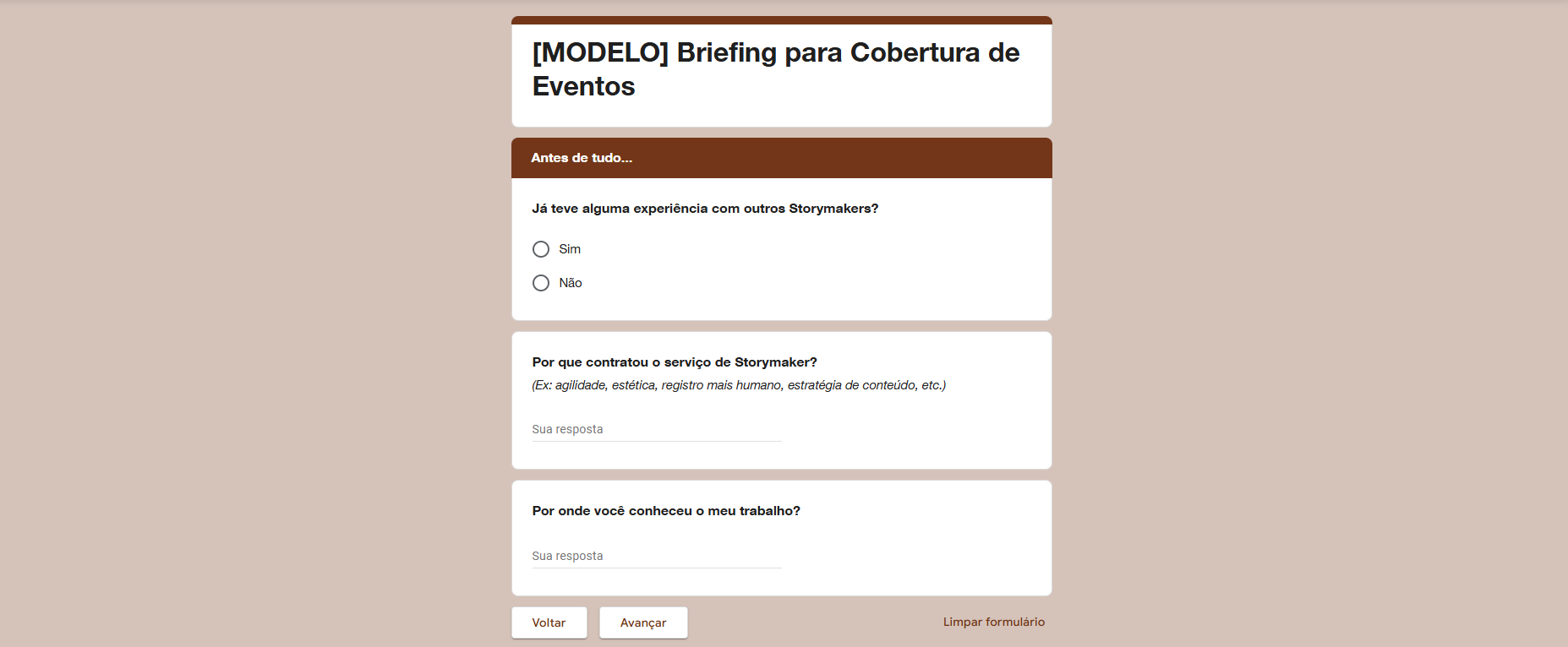 Modelo de Formulário de Briefing
